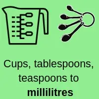 Cups, tablespoons, teaspoons to millilitres