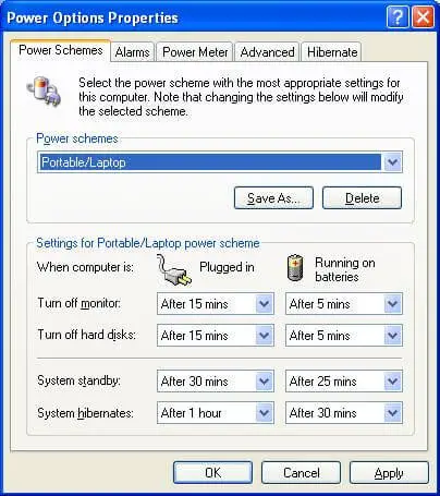 PC Power Management Settings for Efficiency on mains and batteries