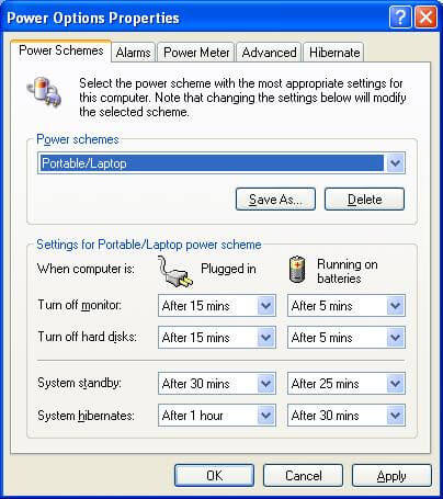 PC Power Management Settings for Efficiency on mains and batteries