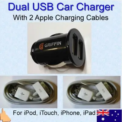 Dual Car Charger with 2 Apple Charging Cables